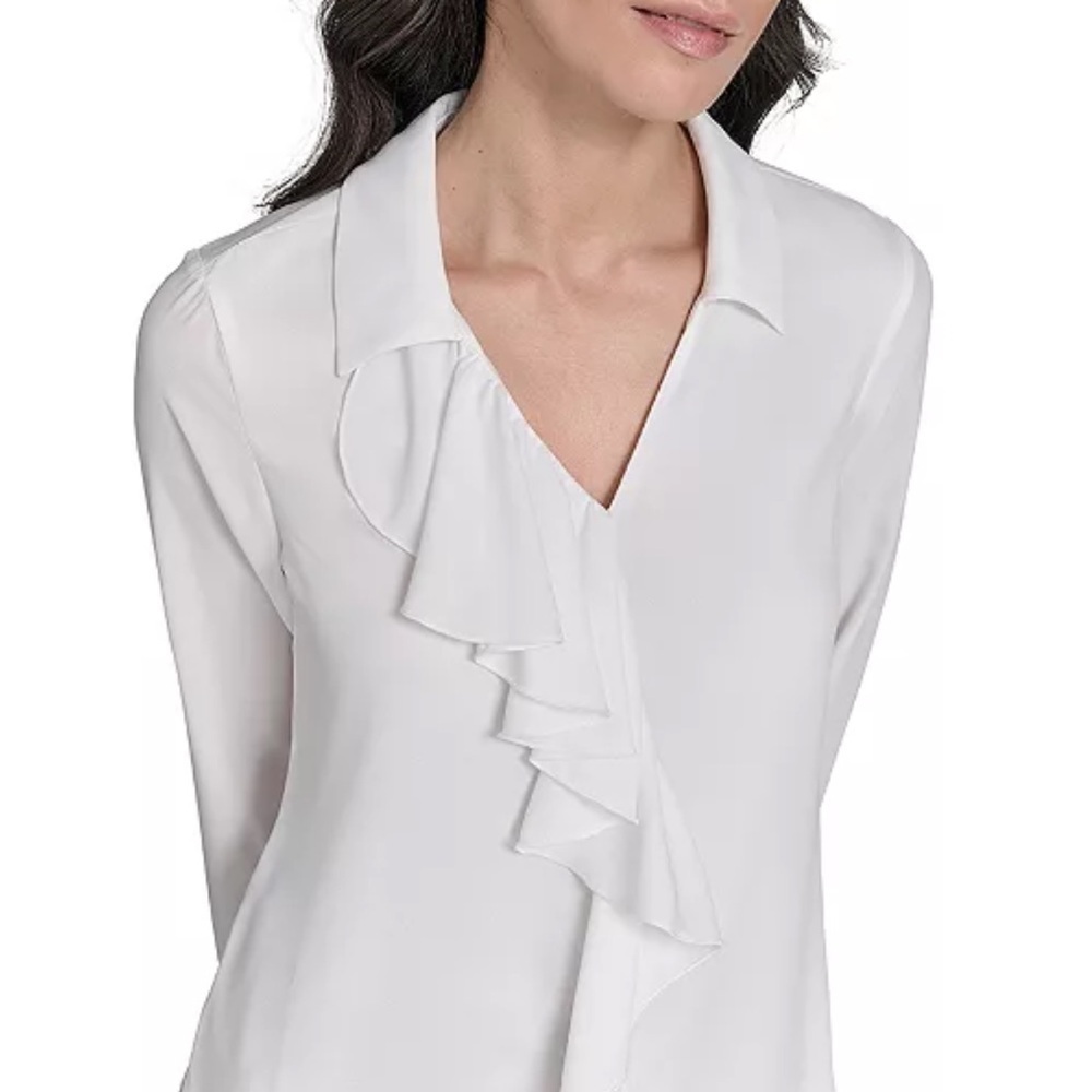 Calvin Klein Ruffle-Trim Collared Blouse - Picture 2 of 5